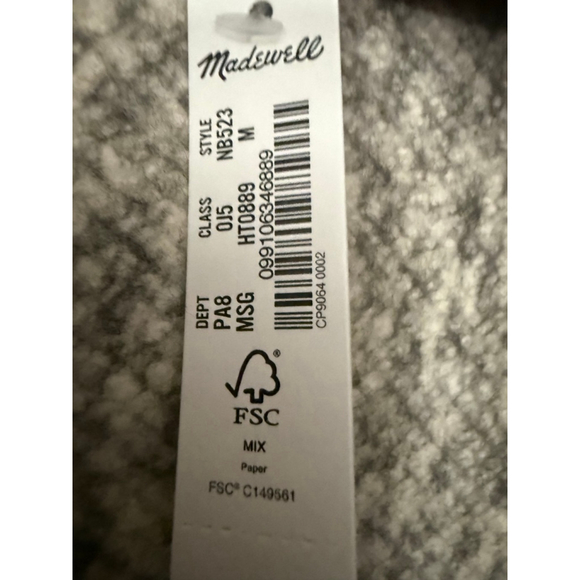 Women's Madewell Grey & White Quilted Sleeve Hoodie M - Picture 3 of 5